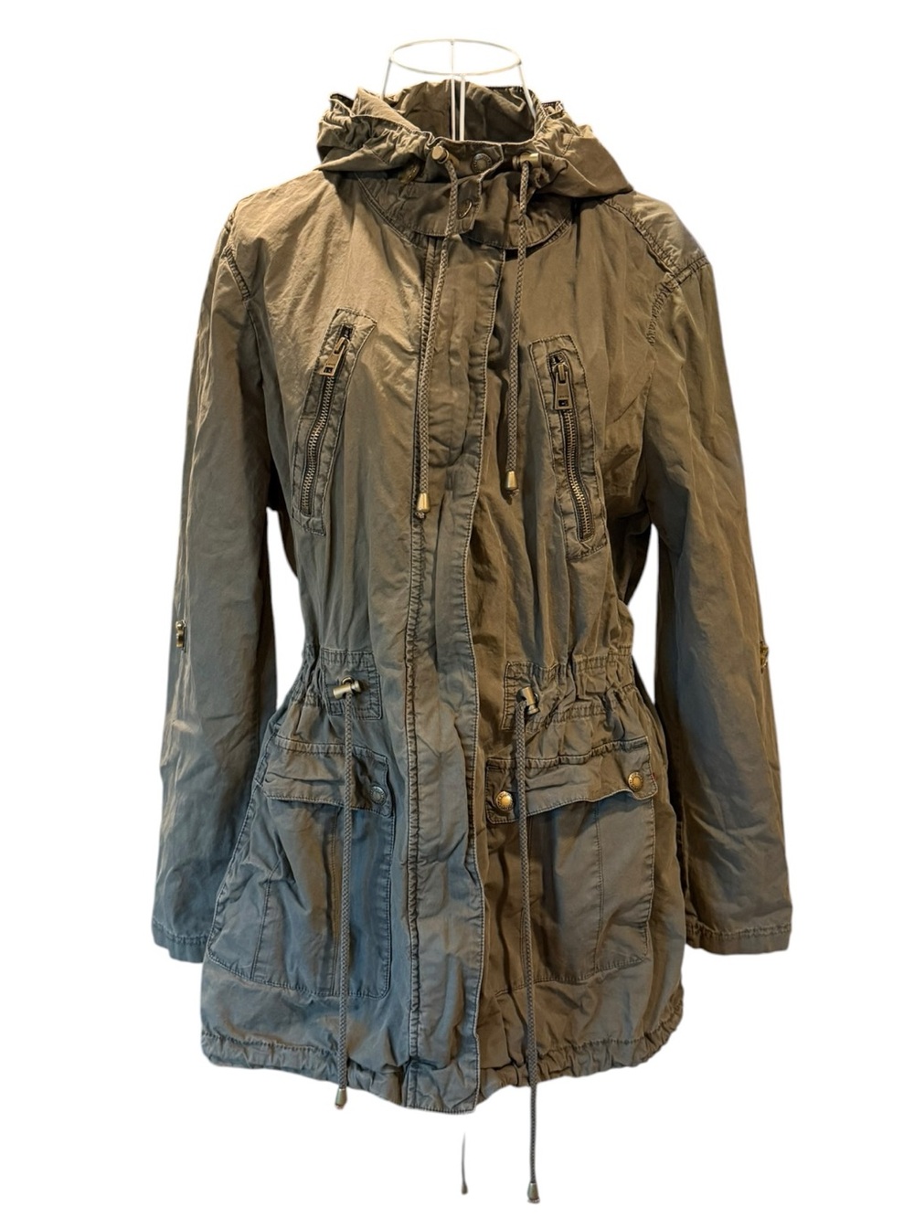 Levis Womens Olive Cotton Jacket Hooded Utility Cargo Anorak Parka XL
